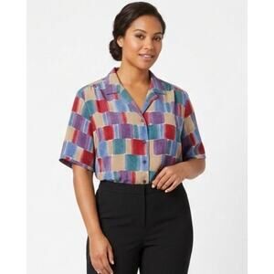 DONNKENNY Women's Vintage Plus Size Patchwork Blouse 3X Polyester Colorful
